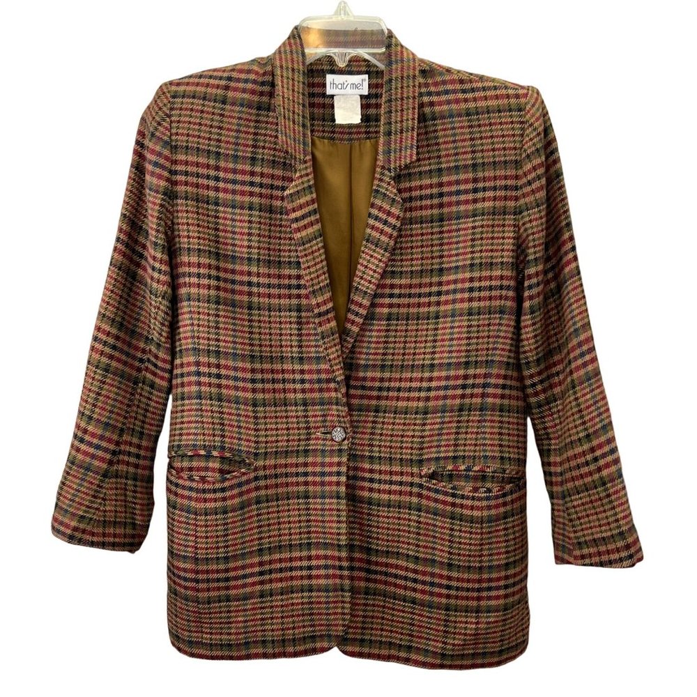 Vintage Thats Me Blazer size 5/6 M Plaid Tan Brown Pockets Lined Academia